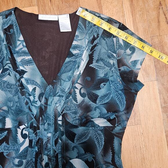 Vtg Worthington Top Womens M Brown Blue Y2K Forest Fairy Sheer Mesh Blouse - Picture 9 of 10